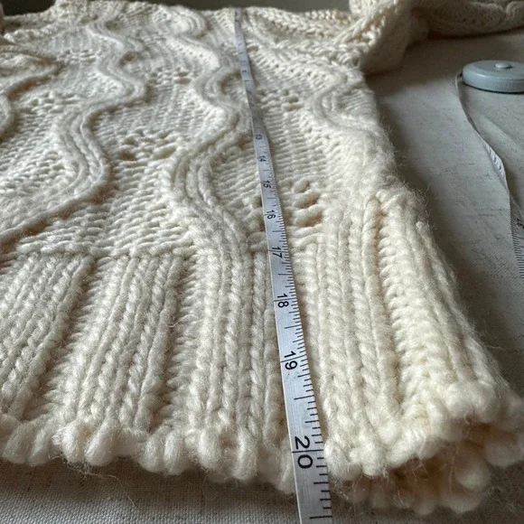 FREAK'S STORE Cream Cable Knit Open Front Tie Front Cardigan Sweater - Picture 8 of 9